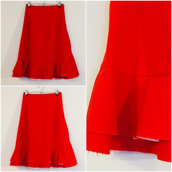 Dice Kayek Red Ruffle Skirt Org $995 - Picture 4 of 9